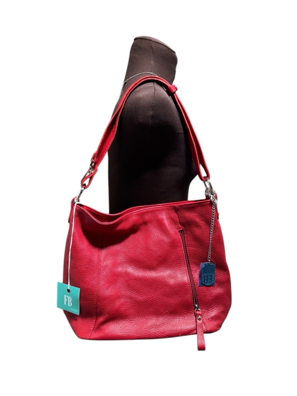 Italian Red Pebble Leather Shoulder Bag, Made In Florence